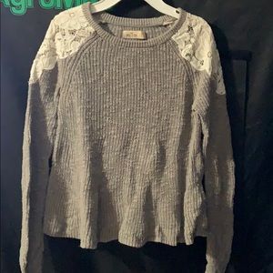 Great Hollister Sweater with White lace Shoulders